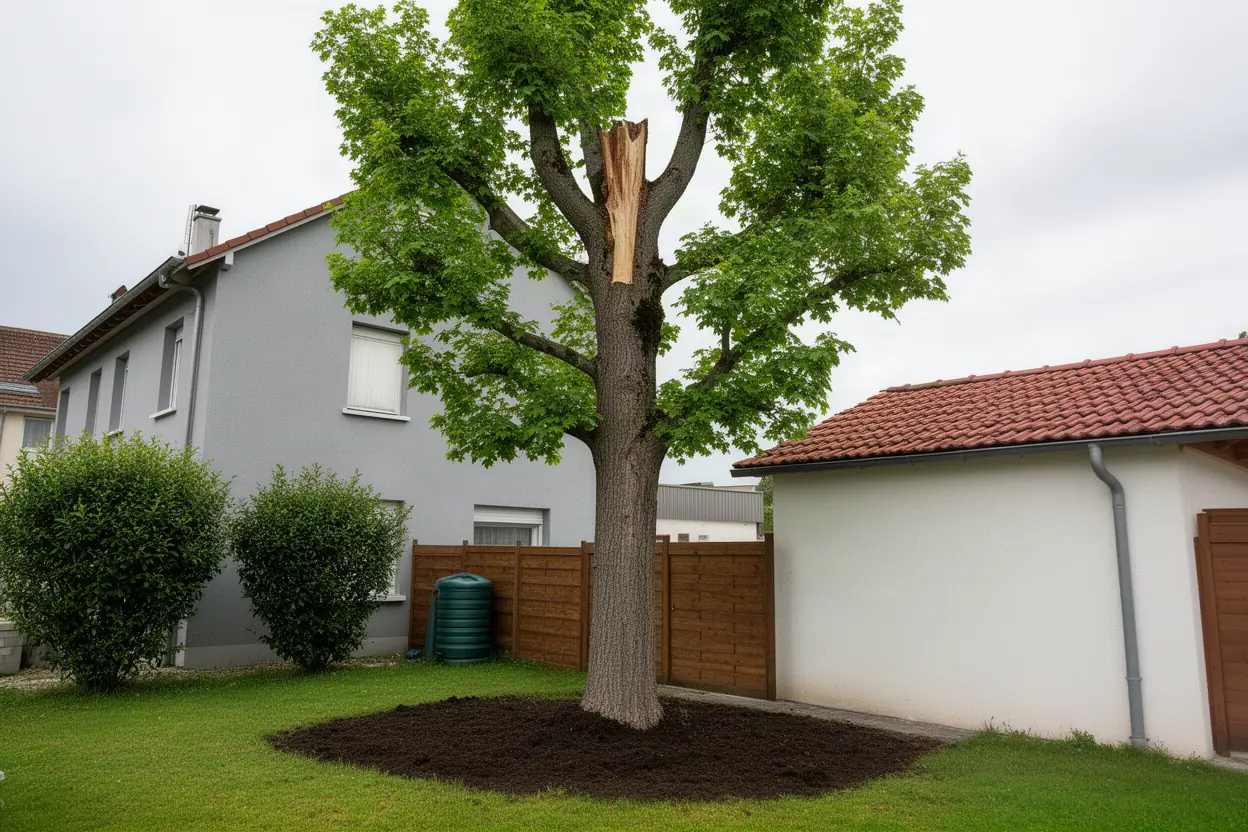 Arbre fissuré avant intervention à Illzach