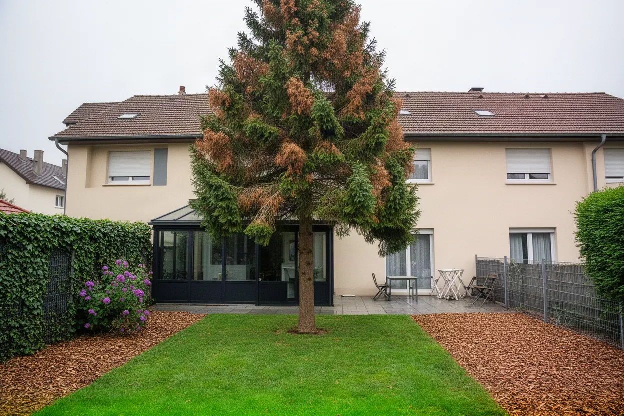Conifère dangereux avant démontage à Mulhouse