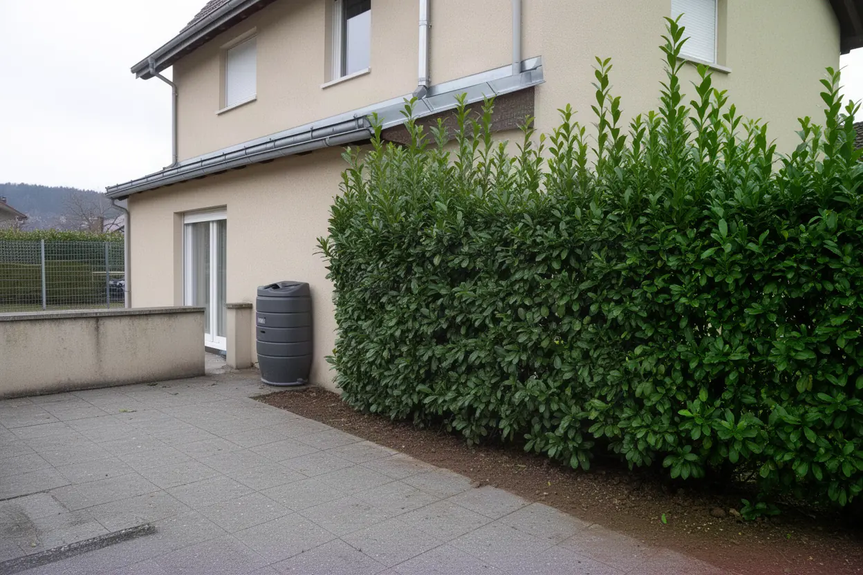 Haie de laurier envahissante avant taille à Lutterbach