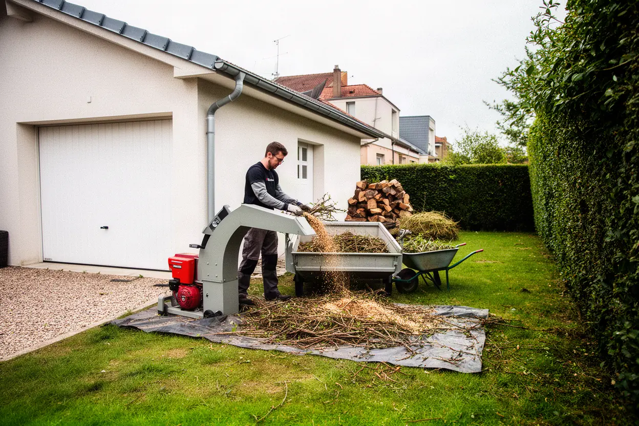 Broyeur collectant des branches après élagage à Pfastatt