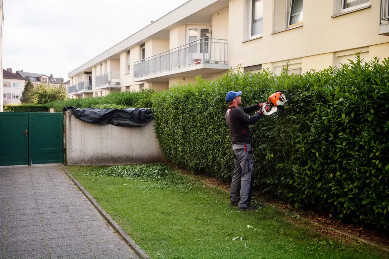 Taille régulière d'une haie résidentielle à Pfastatt